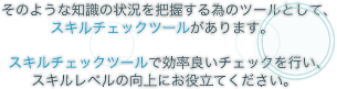 そのような知識の状況を把握する為のツールとして、「スキルチェックツール」があります。「スキルチェックツール」で効率良いチェックを行い、スキルレベルの向上にお役立てください。